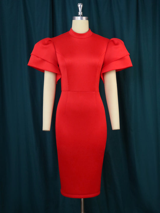 Damen figurbetontes Kleid mit voluminösen Rüschenärmeln R&B 1778623062
