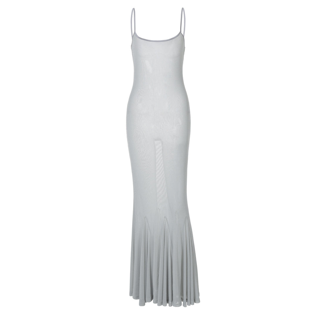 Damen Elegantes Maxikleid mit schwingendem Rock und feinen Spaghettiträgern R&B