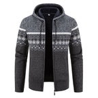 Herren nan gefütterte Strick-Zipjacke im Norwegerstil mit Kapuze und Thermofleece R&B