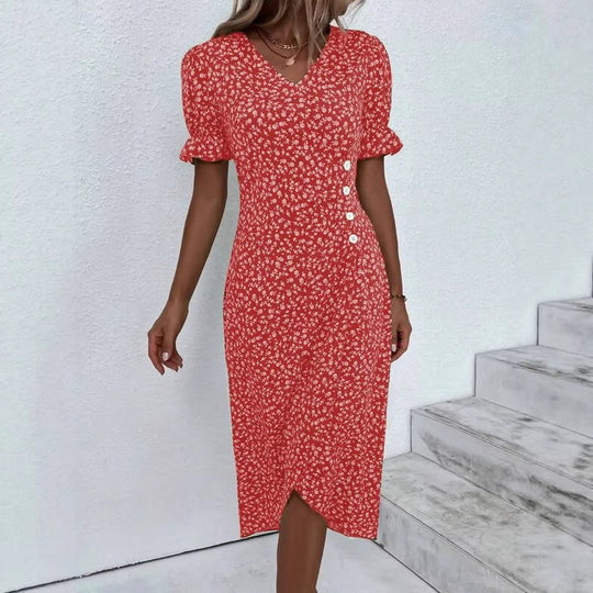 Damen Midikleid mit floralen Mustern und schmeichelndem V-Ausschnitt R&B
