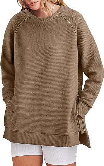 Damen lässiger Sweatshirt mit Seitentaschen und Reißverschluss R&B