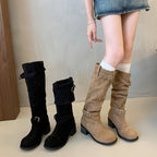 Damen hohe Stiefel mit modischen Schnallen und bequemem Blockabsatz R&B