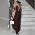 Damen Elegantes Maxikleid mit Raffungen und transparenten Ärmeln R&B