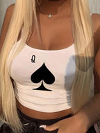 Damen Crop-Top mit kreativem Kartenspiel-Motiv R&B