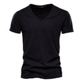 Herren nan leichtes Baumwolljersey Kurzarmshirt mit V-Ausschnitt und schmaler Passform R&B