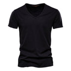 Herren nan leichtes Baumwolljersey Kurzarmshirt mit V-Ausschnitt und schmaler Passform R&B