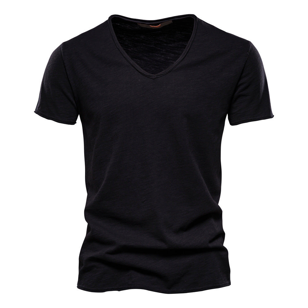 Herren nan leichtes Baumwolljersey Kurzarmshirt mit V-Ausschnitt und schmaler Passform R&B