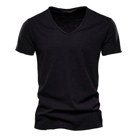 Herren nan leichtes Baumwolljersey Kurzarmshirt mit V-Ausschnitt und schmaler Passform R&B