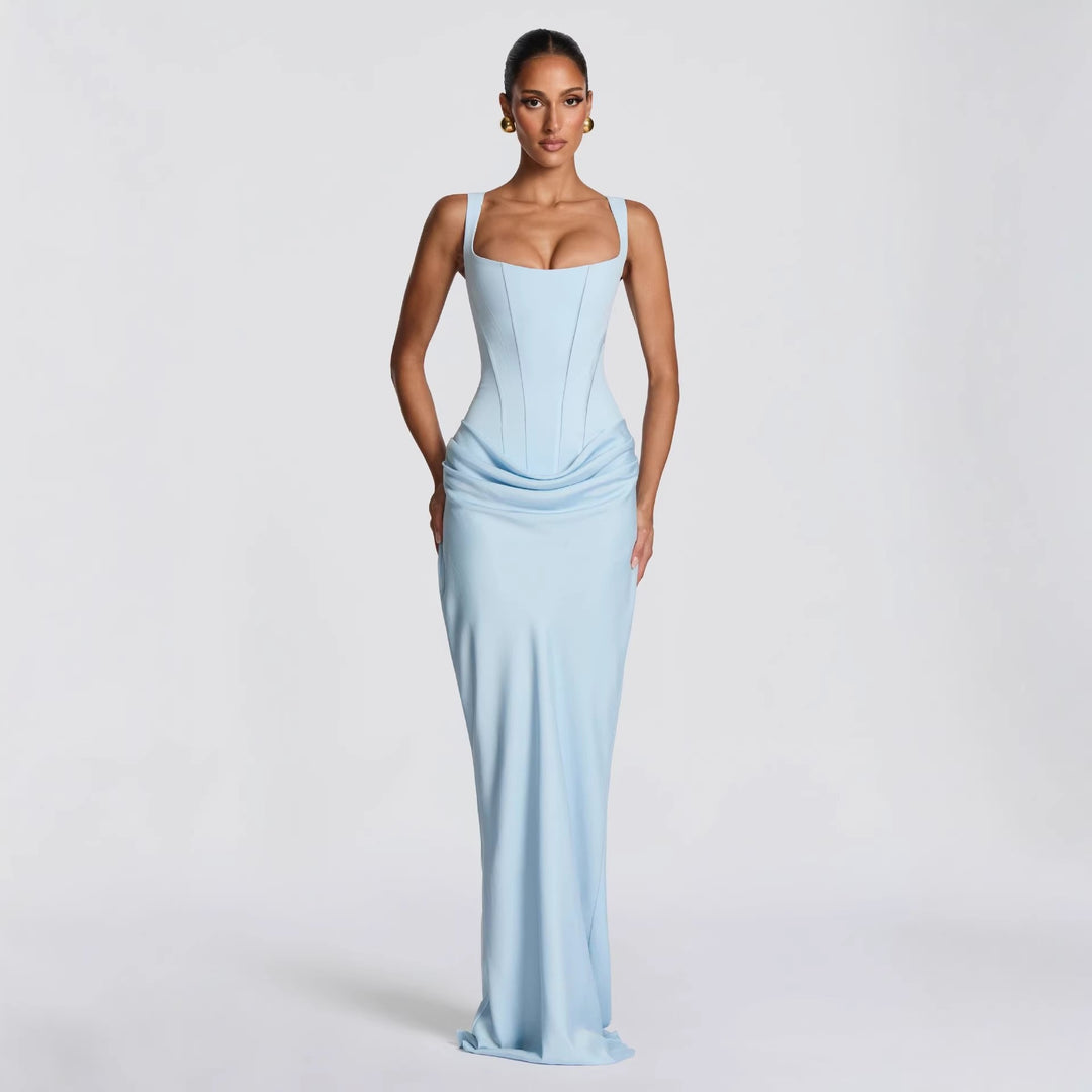 Damen Elegantes Maxikleid mit figurformendem Schnitt und zarten Drapierungen R&B