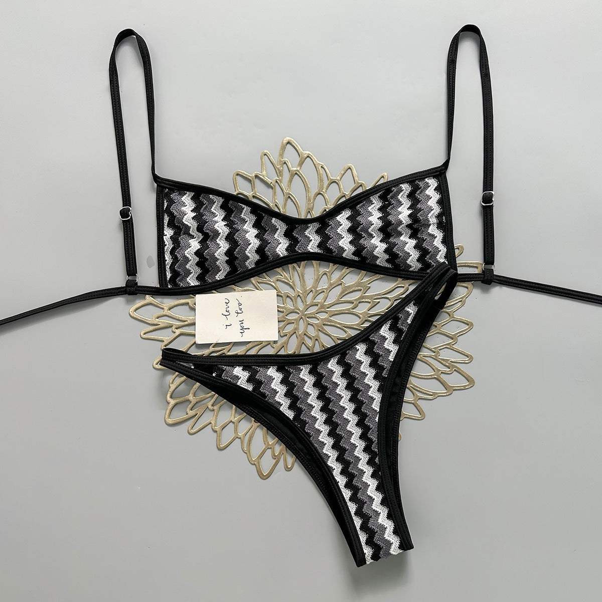 Damen Zweiteiliges Bikiniset mit geometrischem Zigzag-Muster R&B