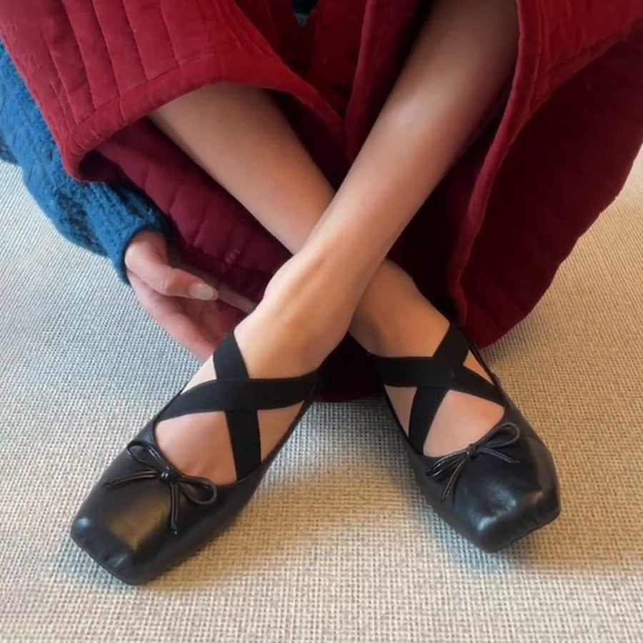 Damen Ballerinas mit elastischen Kreuzriemen und dekorativem Schleifendetail