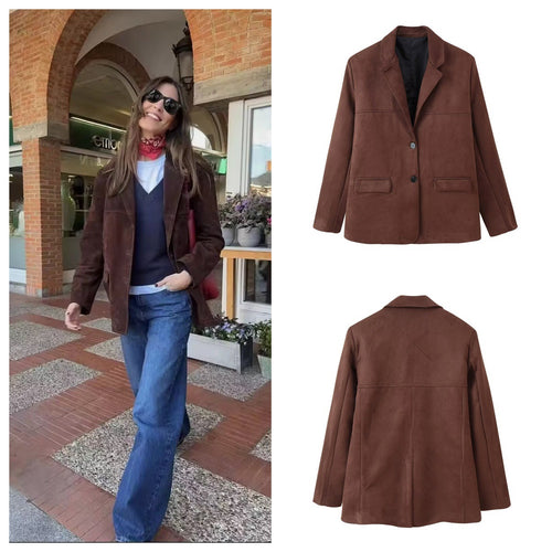 Damen elegante Wildlederblazerjacke R&B