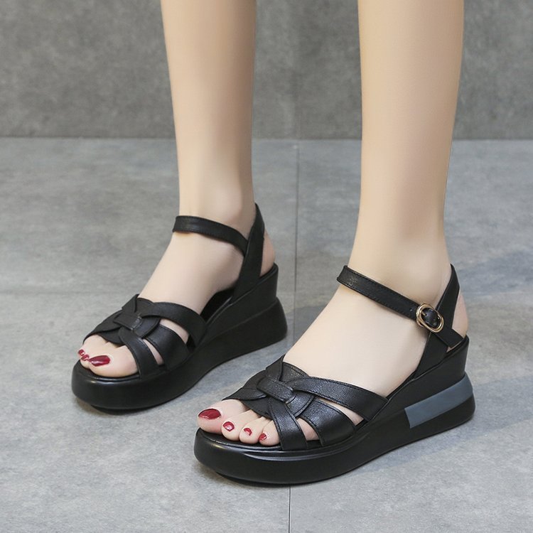 Damen nan Plateau-Sandalen mit geflochtenem Vorderblatt, verstellbarem Knöchelriemen und viskoelastischem Fußbett R&B