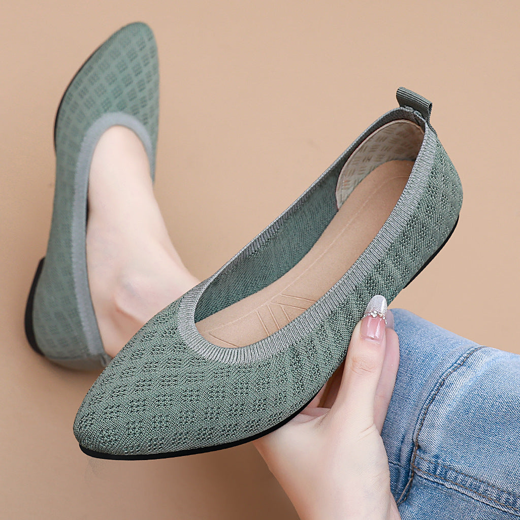 Damen atmungsaktive und elegante Ballerinas mit flexiblem Strickdesign R&B