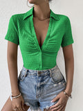 Damen Kurzarm Bluse mit strukturiertem Material und V-Ausschnitt R&B