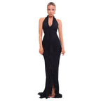 Damen Maxikleid mit tiefem V-Ausschnitt und elegantem Rüschendesign R&B