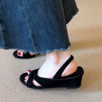 Damen Elegante Keil-Sandalen mit Knoten-Detail