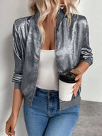 Damen Glänzende Bomberjacke mit Reißverschluss R&B