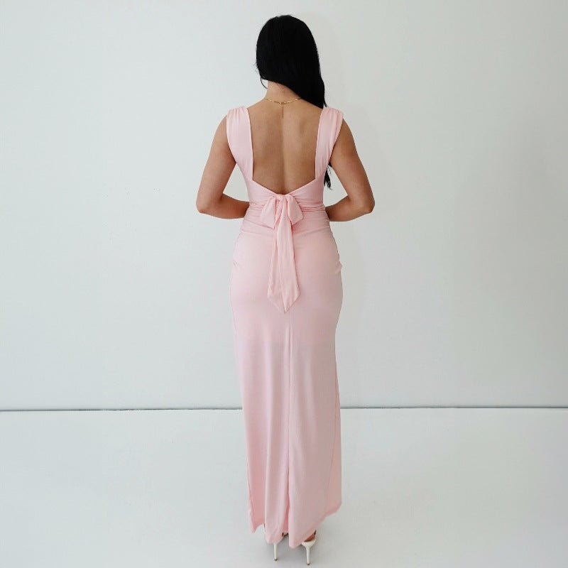 Damen Figurbetontes Maxi-Kleid mit elegantem Schlitz und Raffungen R&B