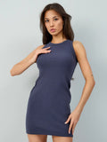 Damen figurbetontes Sommerkleid mit schmalem Schnitt und Rundhalsausschnitt R&B