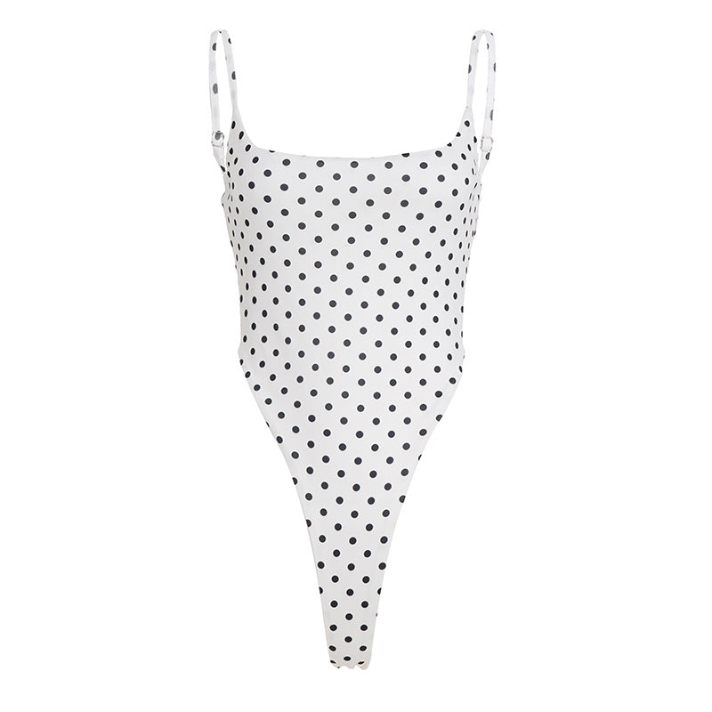 Damen Hochgeschnittener Einteiler Badeanzug mit gepunktetem Design R&B