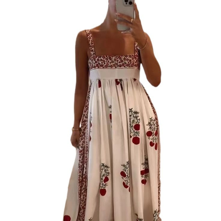 Damen Langes Sommerkleid mit floralen Akzenten und breiten Trägern R&B