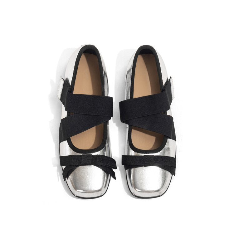 Damen Ballerinas mit elastischen Kreuzriemen und bequemem Lederobermaterial R&B