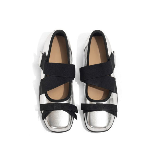 Damen Ballerinas mit elastischen Kreuzriemen und bequemem Lederobermaterial R&B