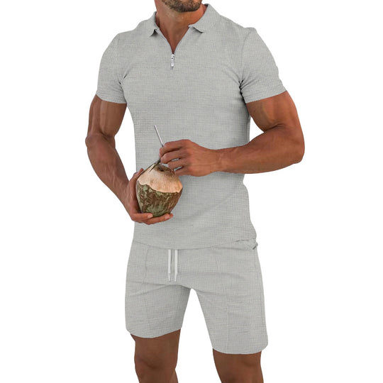 Herren lässiges Kurzarm-Set mit strukturiertem Polo und modischen Shorts R&B