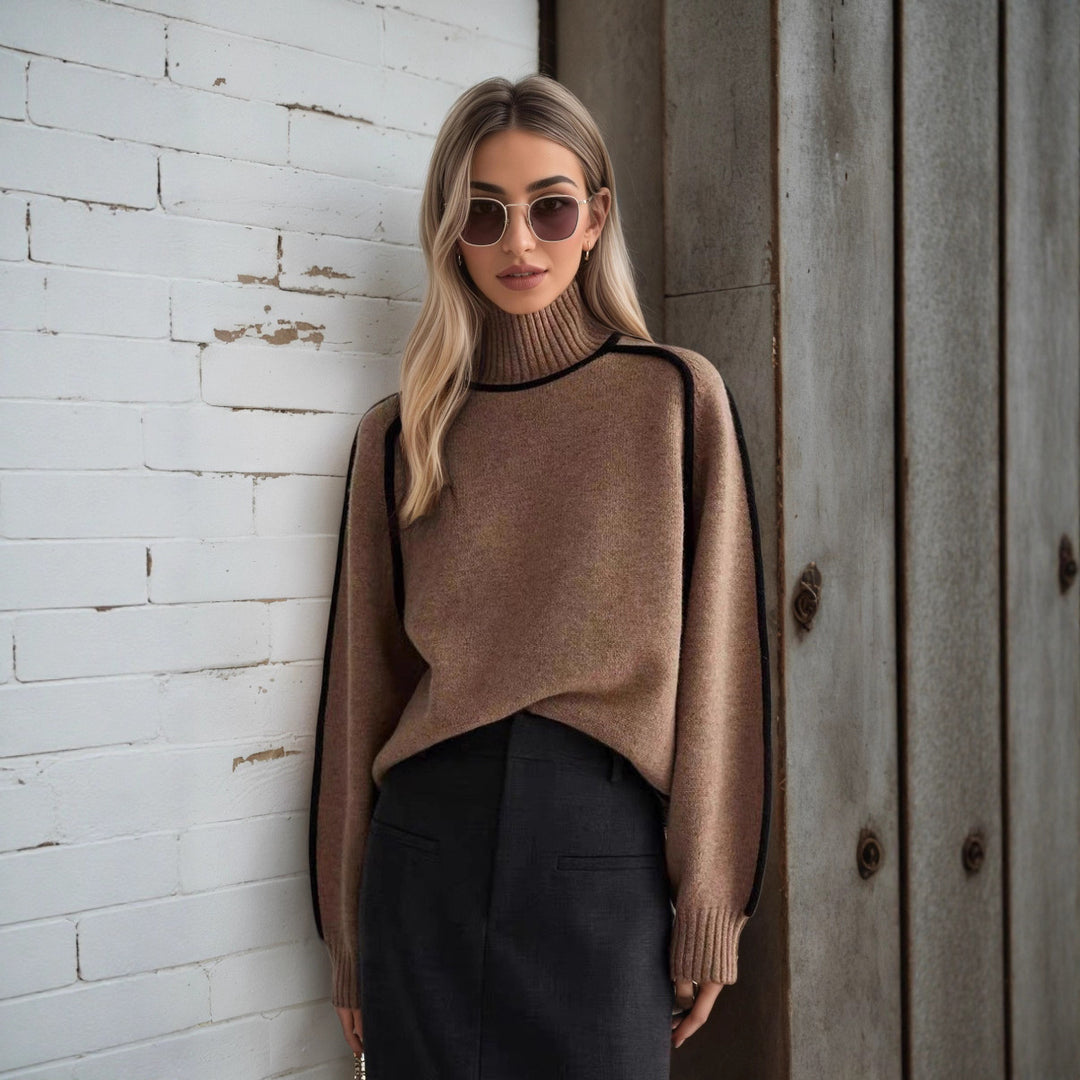 Damen Pullover mit hohem Kragen und Volumenärmeln R&B