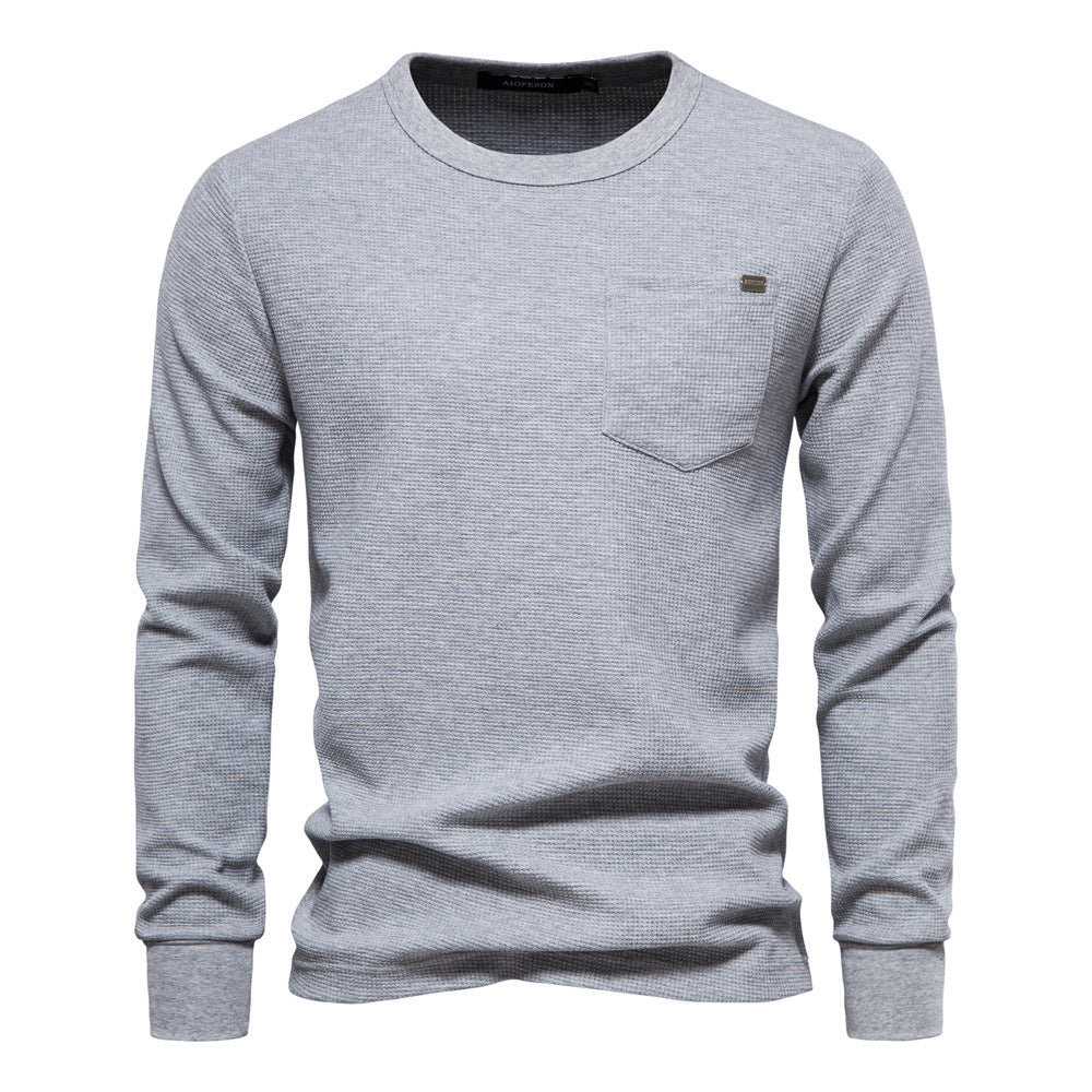 Herren Langarmshirt mit modularem Waffelstruktur und praktischer Brusttasche