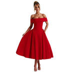 Damen Off-Shoulder Cocktailkleid mit voluminösem Rock und elegantem Trägerdesign R&B