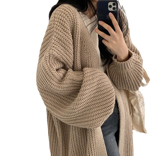 Damen Grober Strickcardigan mit offenem Schnitt und bequemen Ärmelabschlüssen R&B
