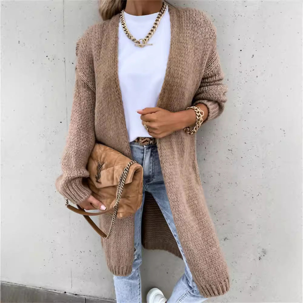 Damen Offene Strickjacke mit groben Maschen und lässigem Schnitt R&B