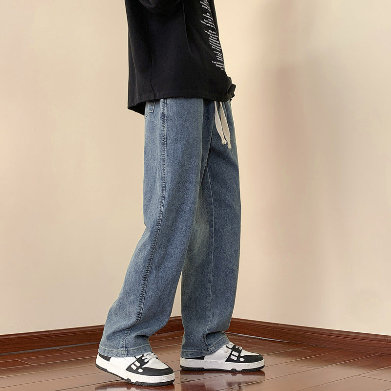 Herren lässige Denim-Hose mit bequemem Schnitt und elastischem Bund R&B
