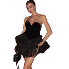 Damen Festliches Cocktailkleid mit Herz-Ausschnitt und voluminösem Rüschensaum R&B