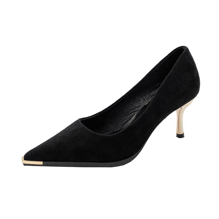 Damen elegante Absatzschuhe mit goldenen Details und spitzem Design R&B