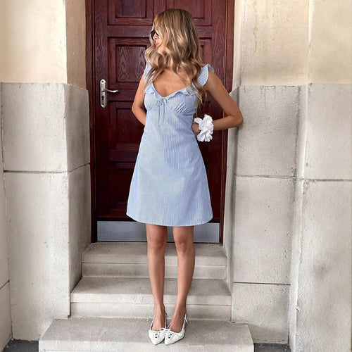 Damen Minikleid mit raffiniertem Rüschendesign und Streifenmuster R&B