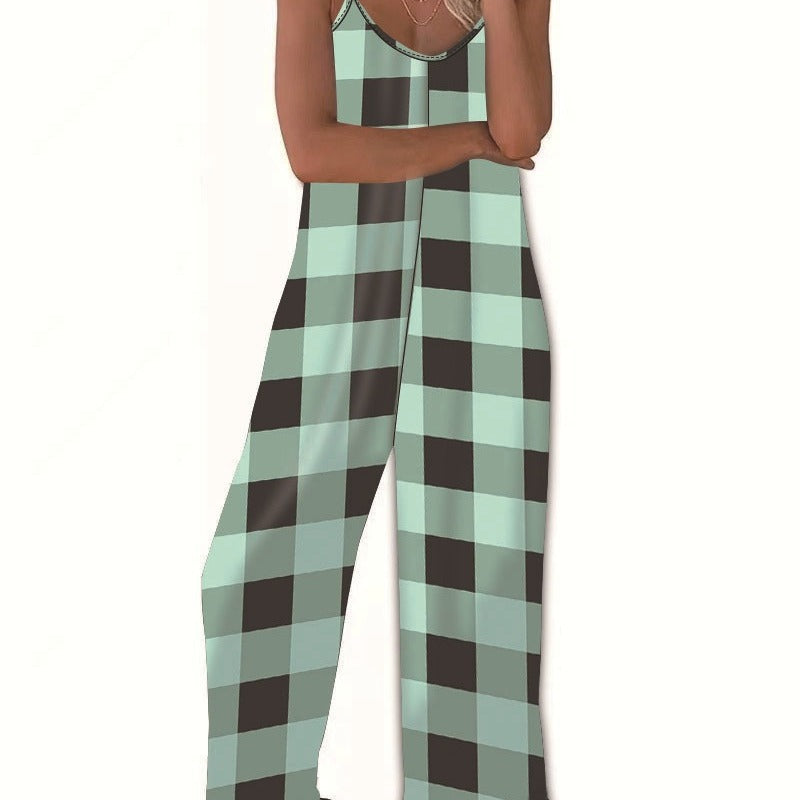 Damen Lässiger Jumpsuit im karierten Design mit praktischen Taschen R&B