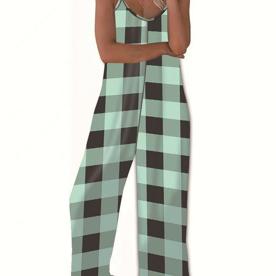 Damen Lässiger Jumpsuit im karierten Design mit praktischen Taschen R&B