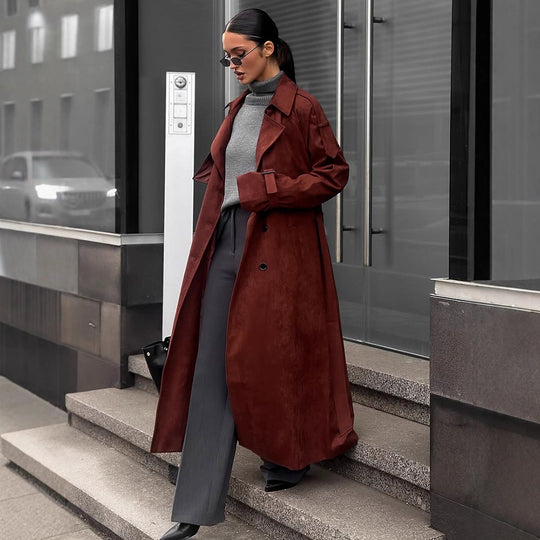 Damen Eleganter Trenchcoat aus Wildleder R&B
