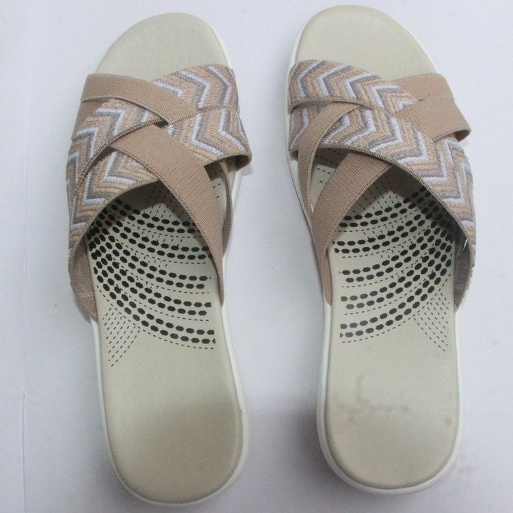 Damen komfortable Slide-Sandalen mit gekreuzten Riemen R&B