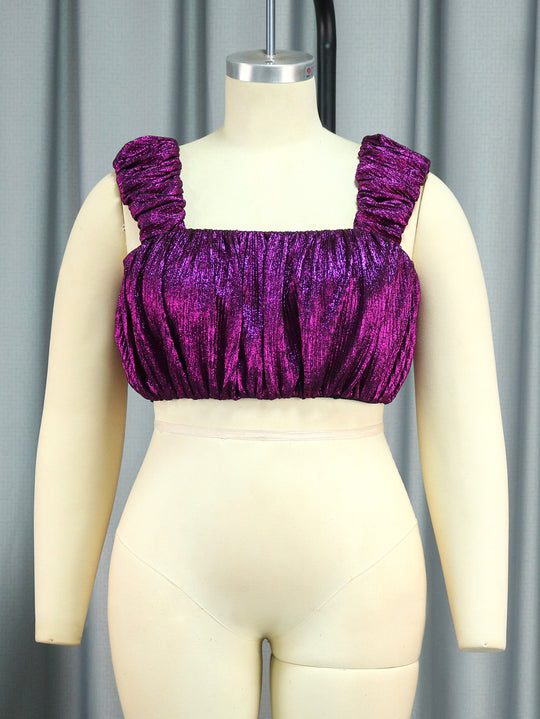 Damen Glamouröses Crop-Top mit plissierten Ärmeln R&B