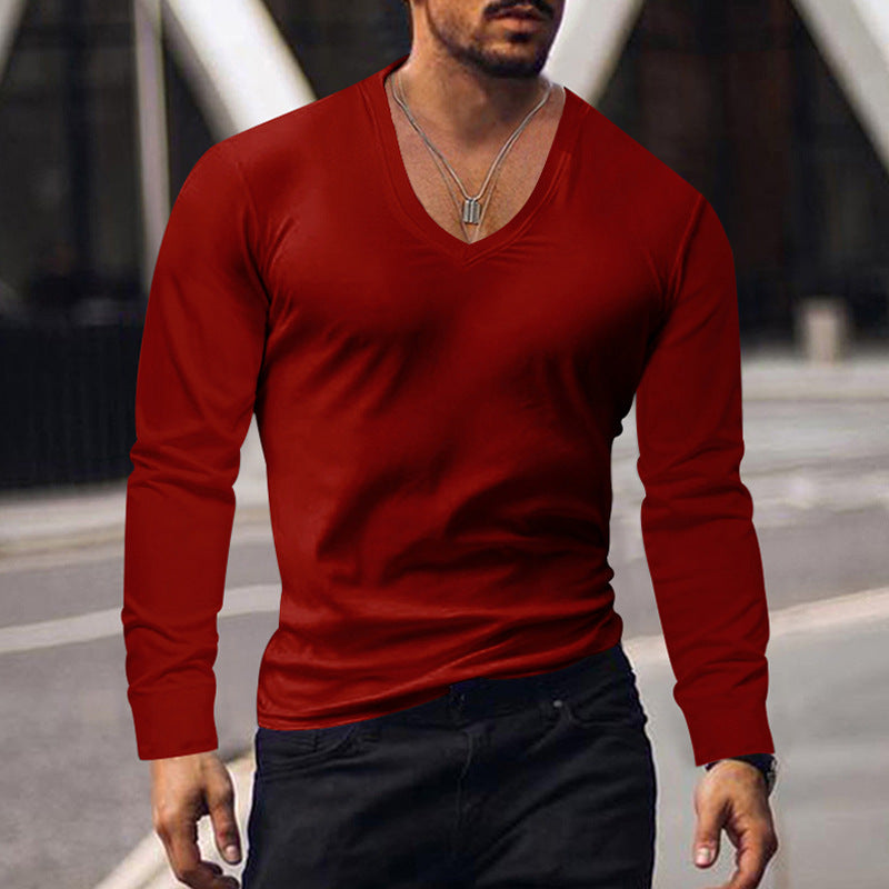 Herren V-Ausschnitt Langarmshirt aus weichem Baumwollmix mit figurbetonter Passform R&B