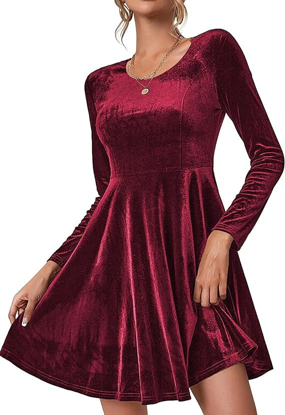 Damen elegantes A-Linien Kleid aus samtigem Material R&B