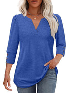 Damen V-Ausschnitt Bluse mit dekorativen Knopfdetails R&B