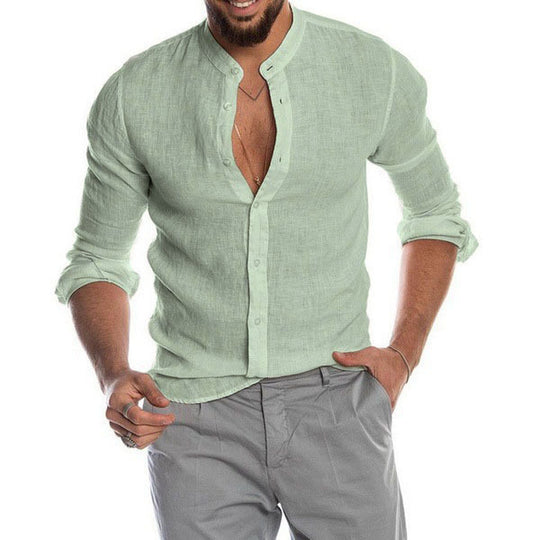 Herren Leinenhemd mit modernem Henley-Ausschnitt und Struktur R&B