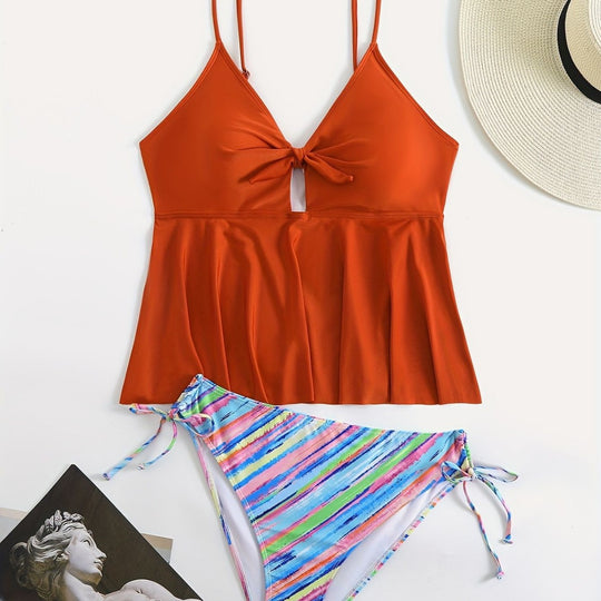 Damen Wickel-Bikini-Oberteil mit modischer Hose R&B