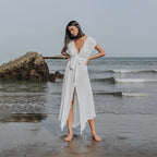 Damen luftiges Strandkleid mit Bindegürtel R&B