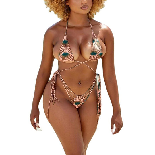 Damen Triangel-Bikini mit verstellbaren Riemen und fröhlichem Blumenmuster R&B